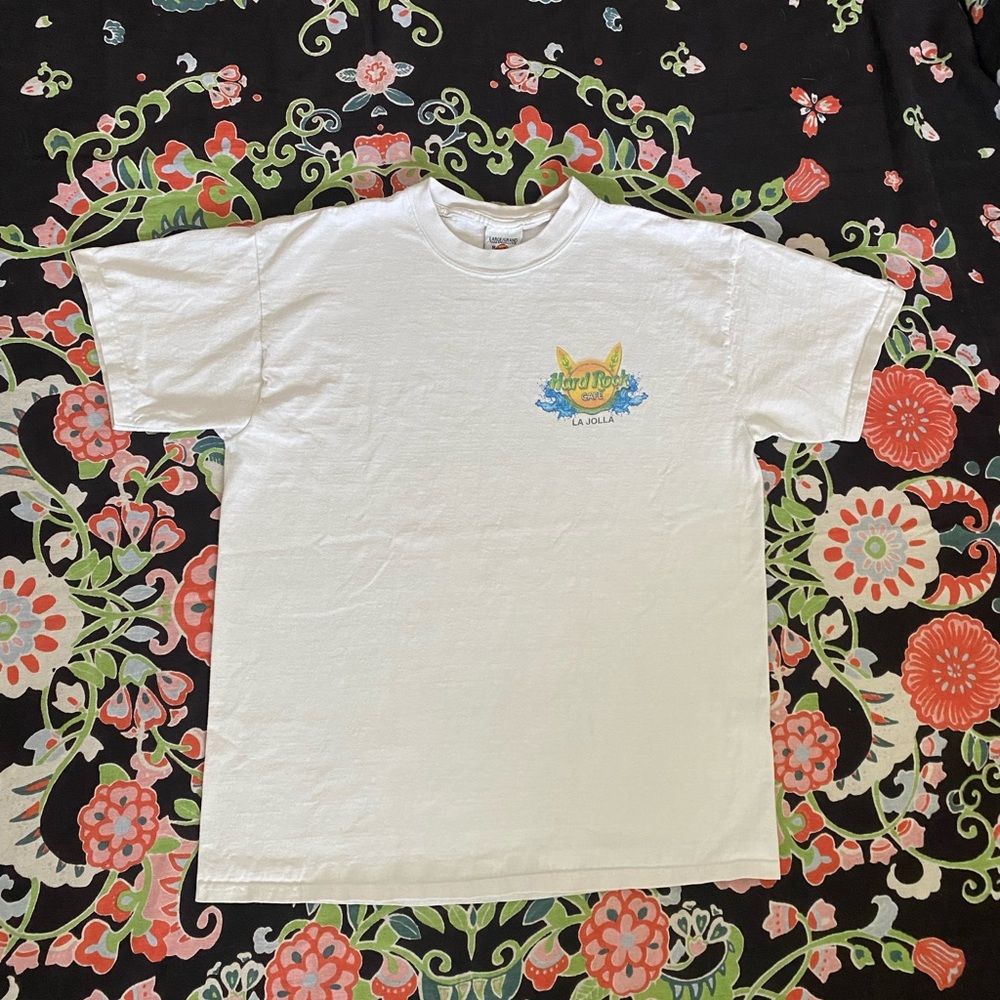 Hard Rock Cafe White Tee with Yellow and Blue Logo